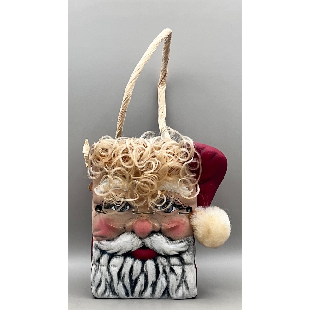 Vtg Santa Claus Ceramic Decorative Gift Bag Vase Burgundy Christmas Decor 4.5"